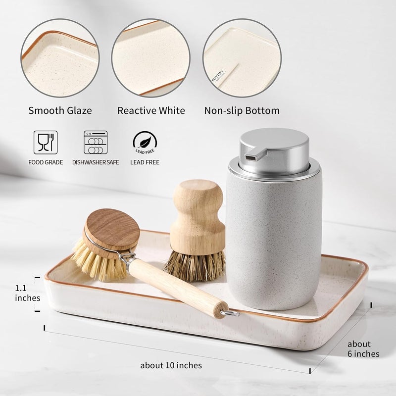 Pottify 10"×6"×1" Bathroom Vanity Tray for Countertop- Ceramic Decorative Organizer Tray for Dresser Tops, Toilet, Perfume, Sponge Holder Soap Dish Dispenser for Kitchen Counter- Reactive White - Image 2